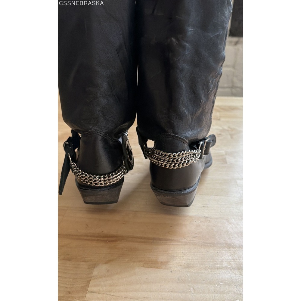 Vintage Dingo Black Leather Harness Chain Western Cowboy Boots Women's Size 7 M - Picture 4 of 10